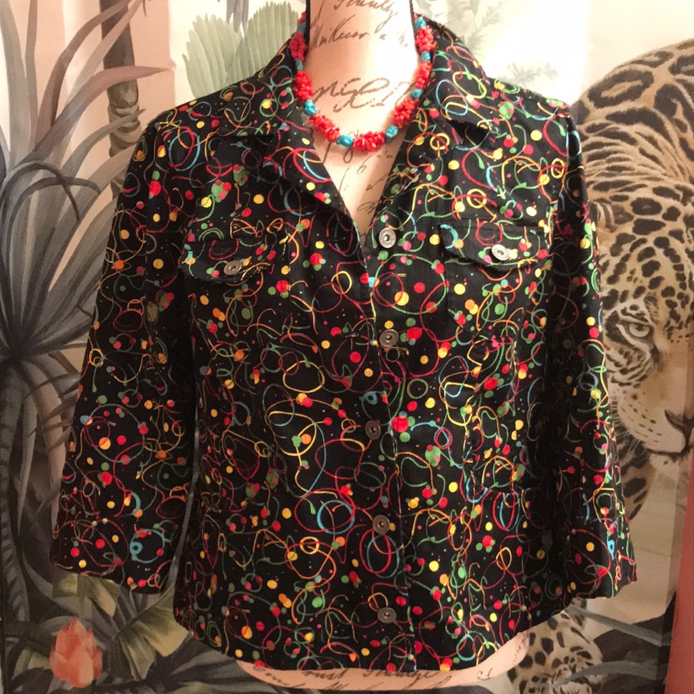 VINTAGE CHRISTOPER & BANKS COLOR SPLASH STRETCH FUN JACKET MEDIUM